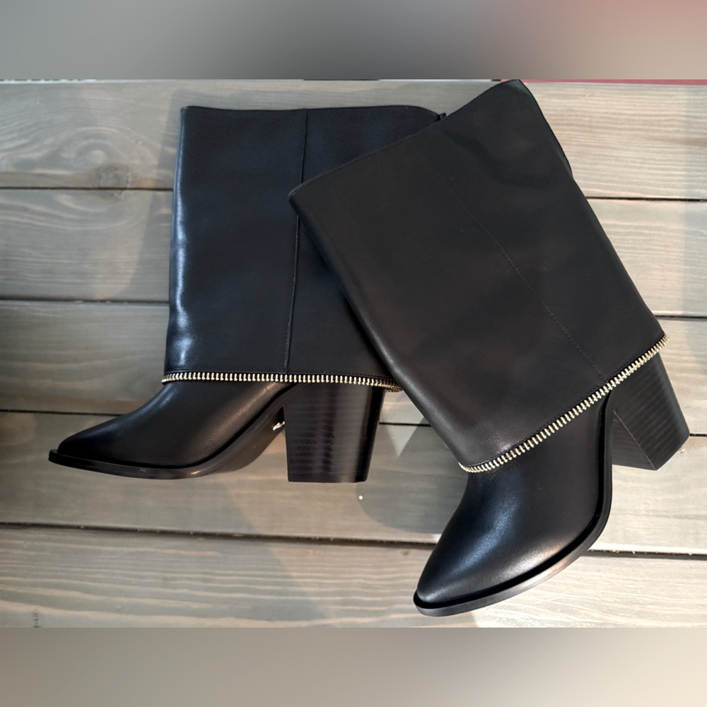 Cecilia New York Mocha Fold over Boot, Anthropologie Sz 7.5 NIB Black
